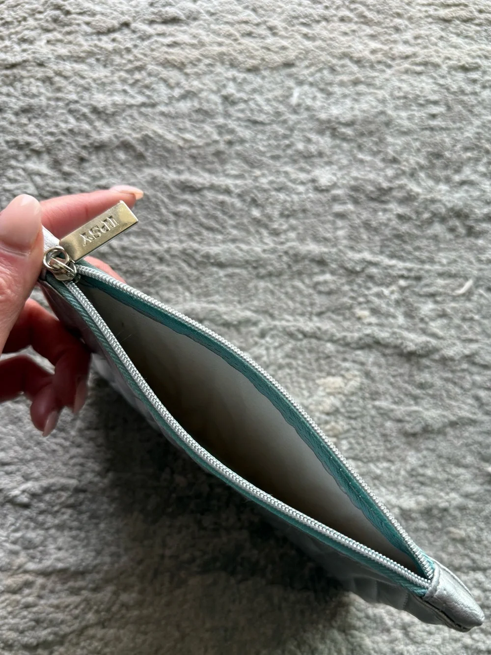 Ipsy Glam Makeup Bag | Metallic Silver Quilted